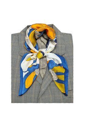 ✨Luxury Silky Scarf Orange Navy Blue Geometric Floral Link Pattern Square Wrap✨